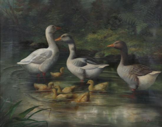 Appraisal: E E MORSE American - FAMILY OF DUCKS IN POND