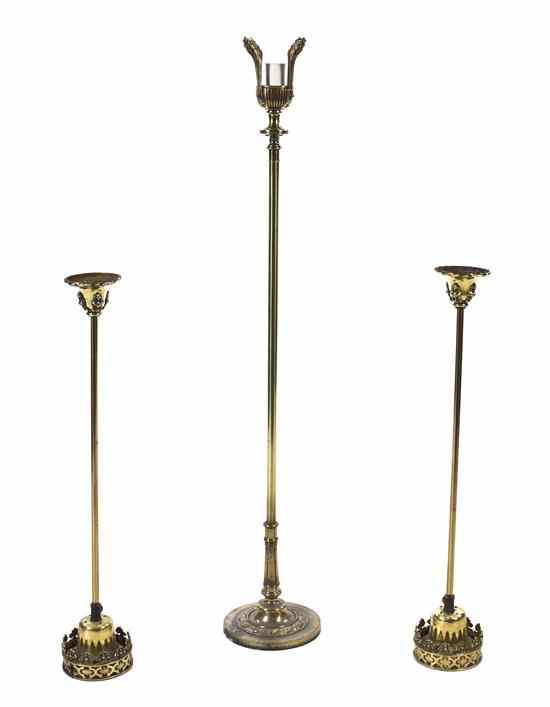 Appraisal: A Brass Neoclassical Torchiere together with two brass ceiling mount