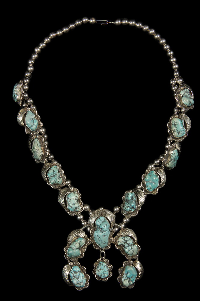 Appraisal: NECKLACE - Native American Silver and Turquoise Squash Blossom Necklace