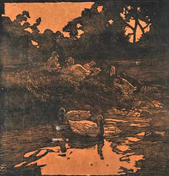 Appraisal: FREDERICK GEORGE REYNOLDS - The Duck Pond woodcut x cm