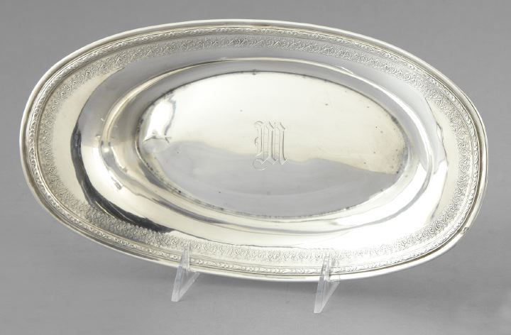 Appraisal: Sterling Silver Bread Bowl of elongated form with a detailed