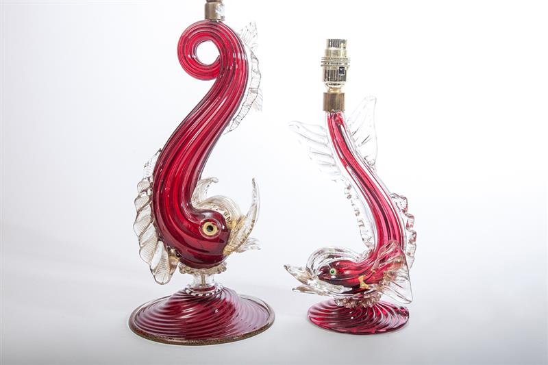 Appraisal: Two Venetian Murano Glass Dolphin-Form Lamps and in Property from