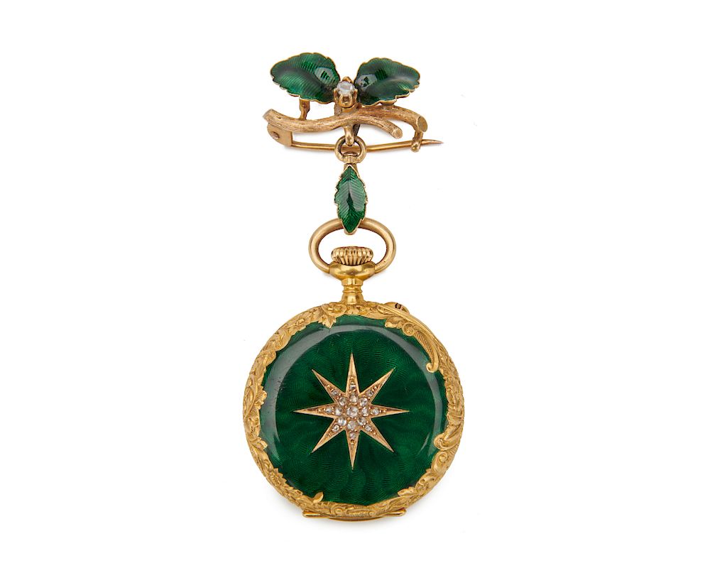 Appraisal: PATEK PHILIPPE K Gold Enamel and Diamond Open Face Pendant