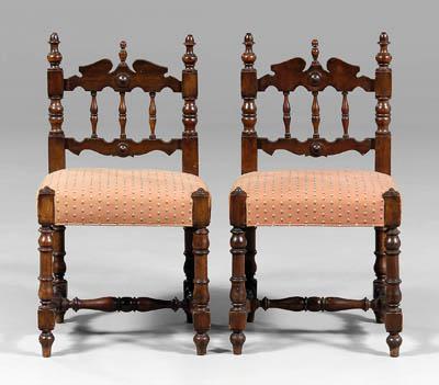 Appraisal: Pair Spanish baroque style chairs beech walnut and other mixed