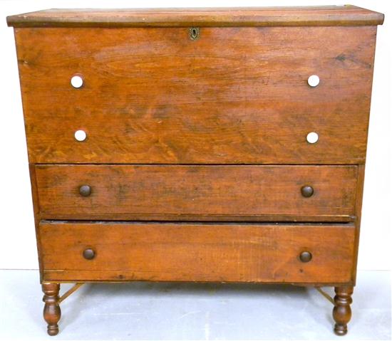 Appraisal: th C pine blanket chest hinged top over two drawers