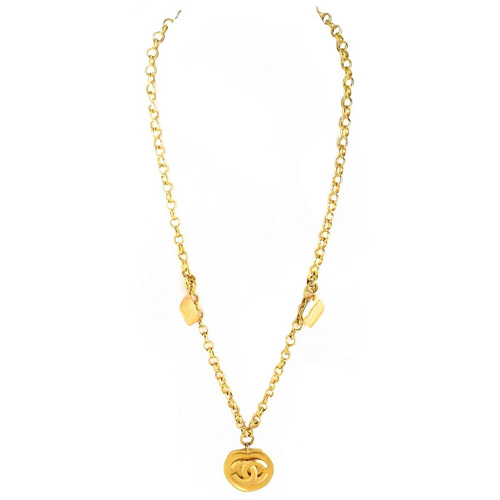 Appraisal: Chanel Gold Tone Logo Necklace Chanel Gold Tone Logo Necklace