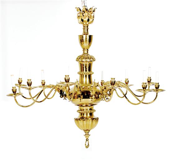 Appraisal: English brass twelve-light chandelier th century floral canopy and turned