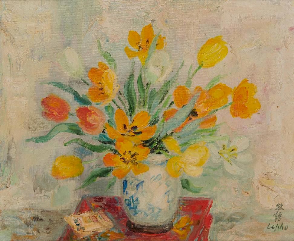 Appraisal: LE PHO French - Tulips oil on canvas LE PHO