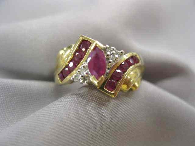 Appraisal: Ruby Diamond Ring marquise square rubies totaling carats and diamonds