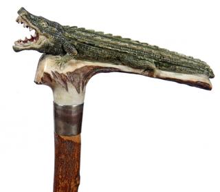 Appraisal: Stag Alligator Cane- Late th Century- An expert carving with