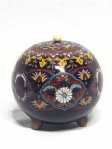 Appraisal: A cloisonne enamel globe shaped jar on three feet with