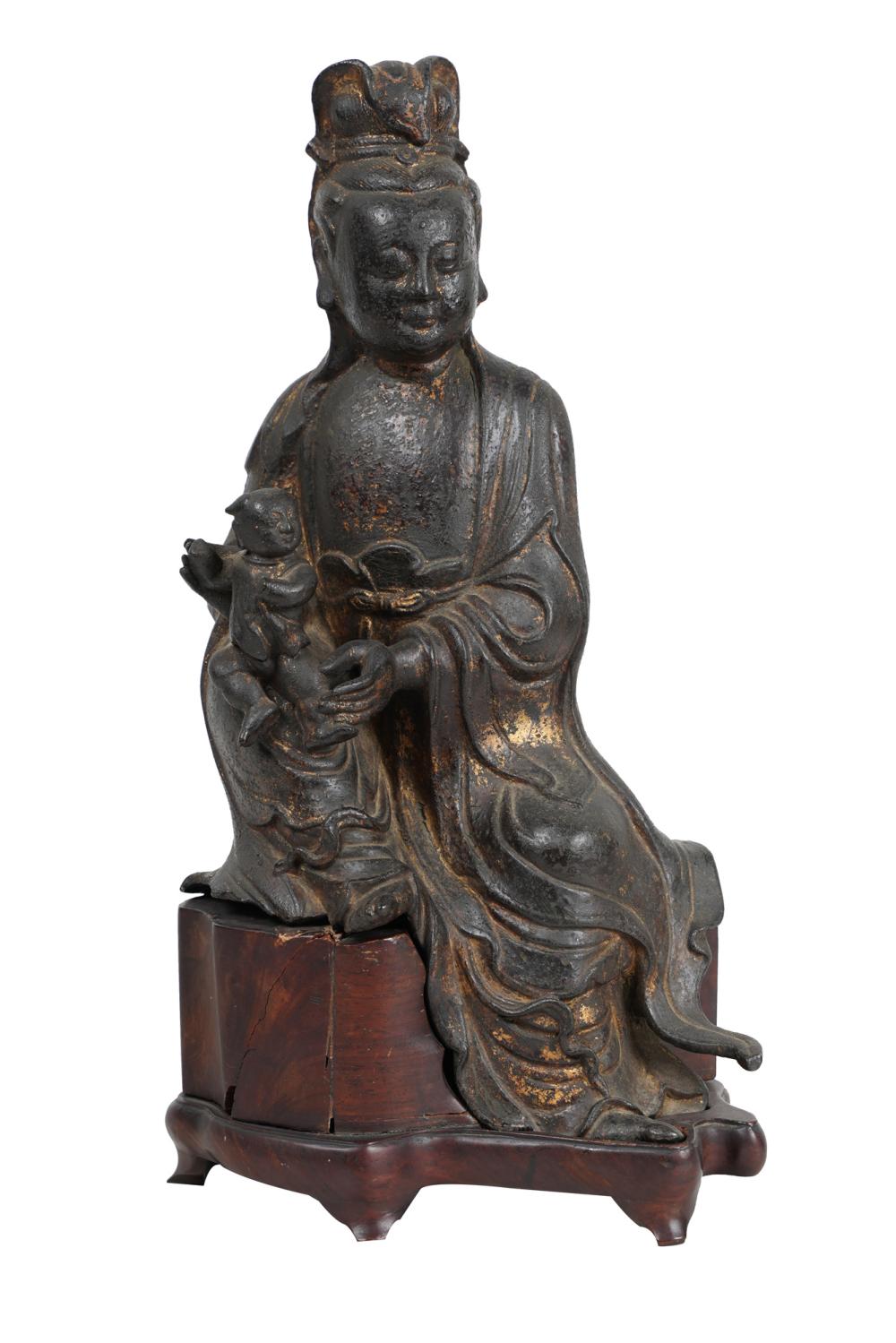 Appraisal: CHINESE PARCEL GILT BRONZE QUANYIN FIGURECondition base repaired the figure