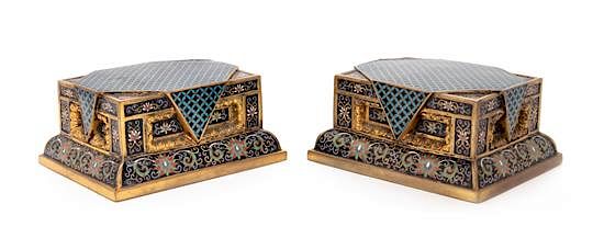 Appraisal: A Pair of Cloisonne Enamel Rectangular Stands Length of each