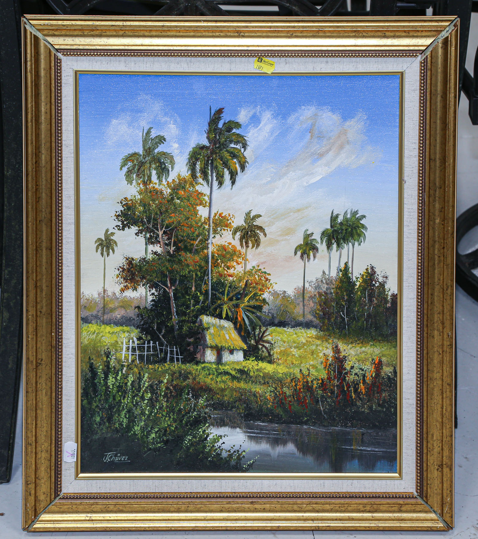 Appraisal: J CHAVEZ TROPICAL LANDSCAPE OIL Signed ll sight size x