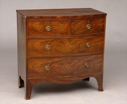 Appraisal: GEORGE III MAHOGANY BOW-FRONT CHEST OF DRAWERS The cock-beaded drawers