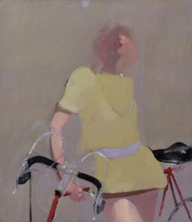 Appraisal: BAXTER Robert Oil on Canvas Girl on Her Red Bicycle