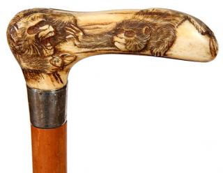 Appraisal: Stag Monkey Cane- Ca - A Japanese stag handle with