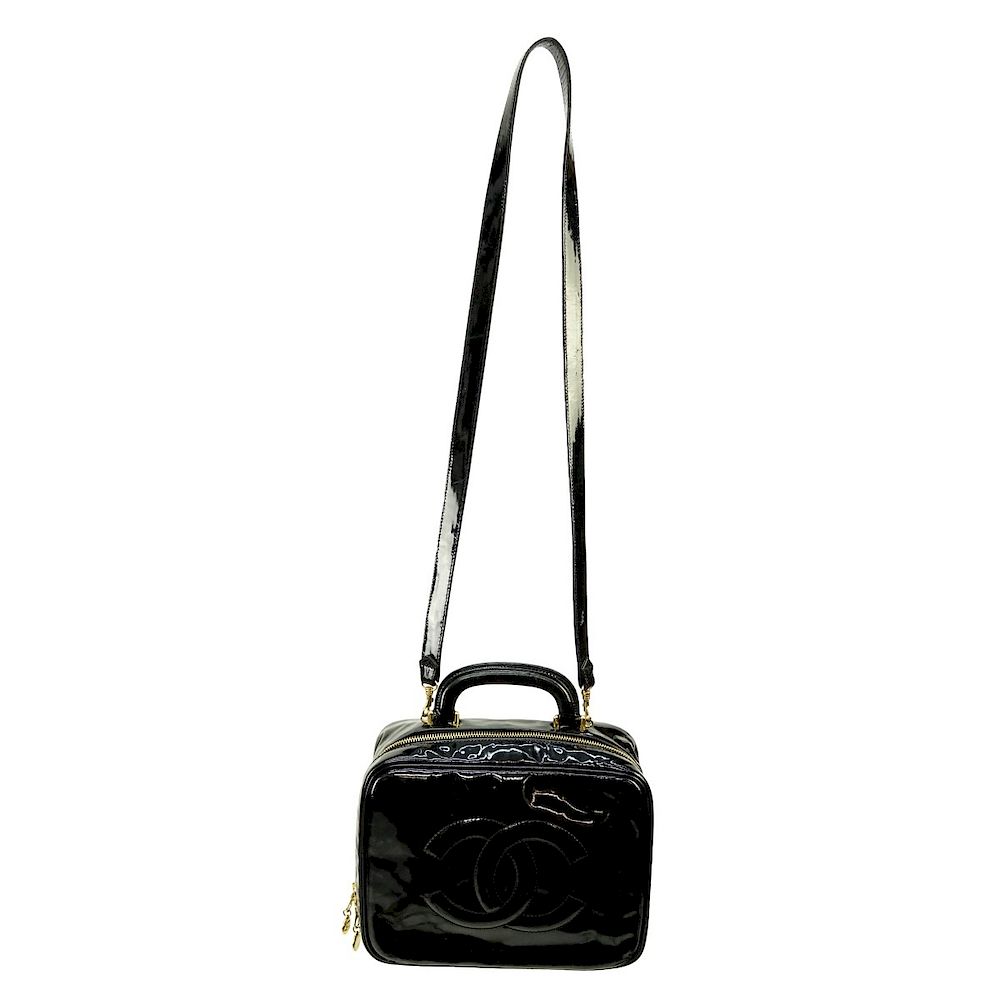 Appraisal: Chanel Black Patent Leather Cosmetic Shoulder Bag Chanel Black Patent