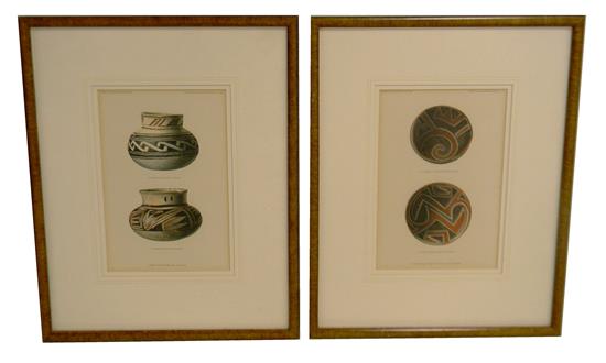 Appraisal: Two framed book plates depicting Southwestern pottery from nd Annual