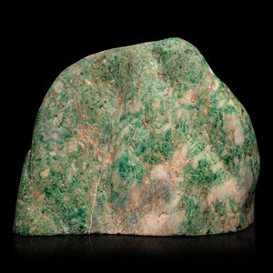 Appraisal: A Chinese Green Jadeite Mountain with russet veins and green