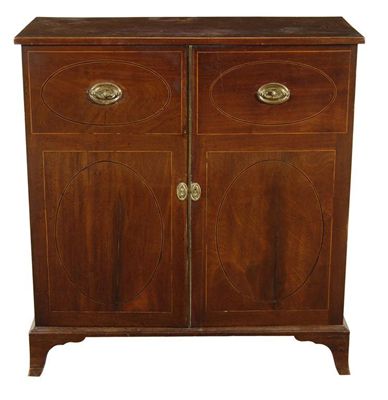 Appraisal: A mahogany side cabinet inlaid stringing the interior with two