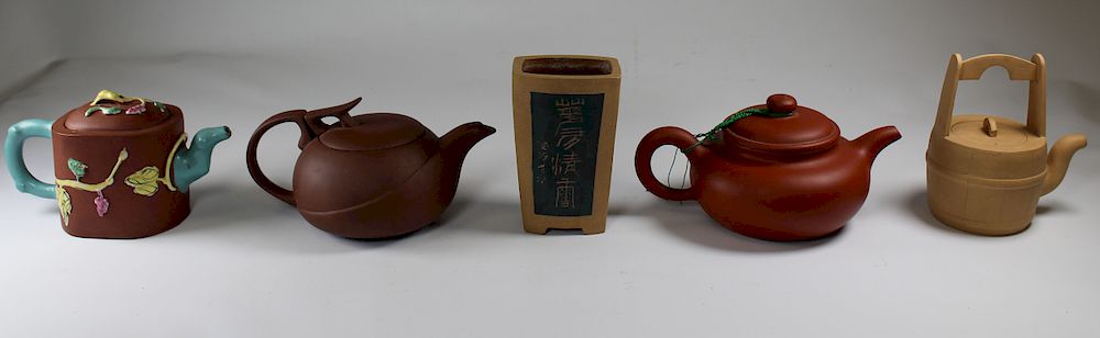 Appraisal: Signed Chinese Clay Vessels Teapots Signed Chinese Clay Vessels Zisha