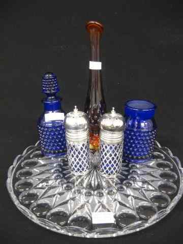 Appraisal: pcs Glassware crystal tray cobalt items amberina vase