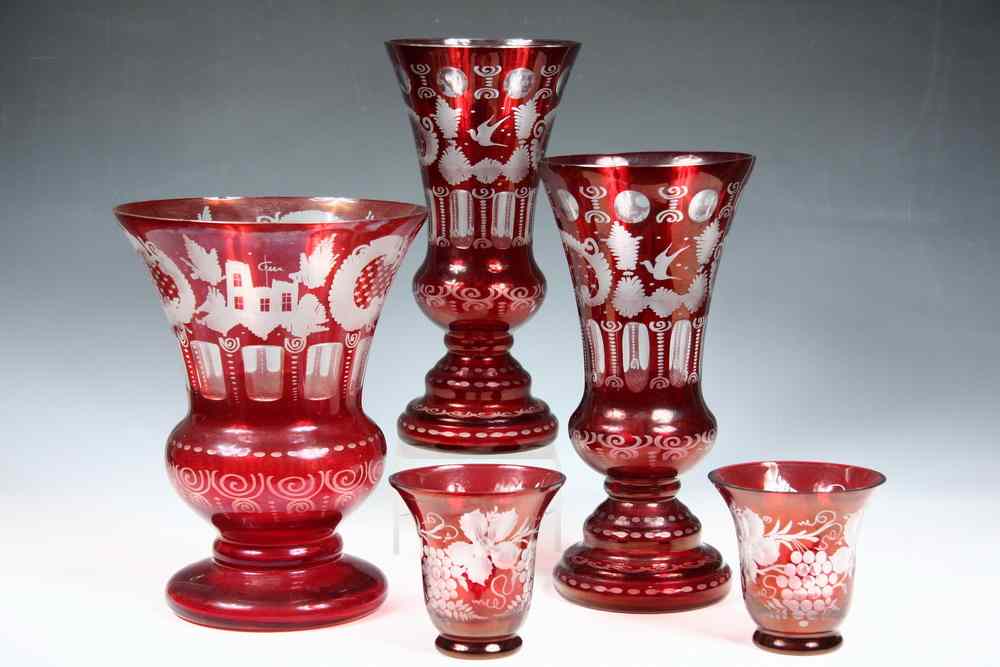 Appraisal: CRANBERRY BOHEMIAN GLASS VASES - Large Grecian Form '' tall