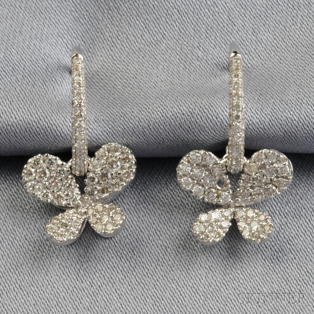 Appraisal: kt White Gold and Diamond Earpendants each butterfly motif pave-set