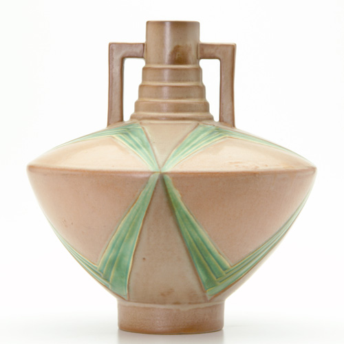 Appraisal: ROSEVILLE Futura vase with two angular handles on stepped neck