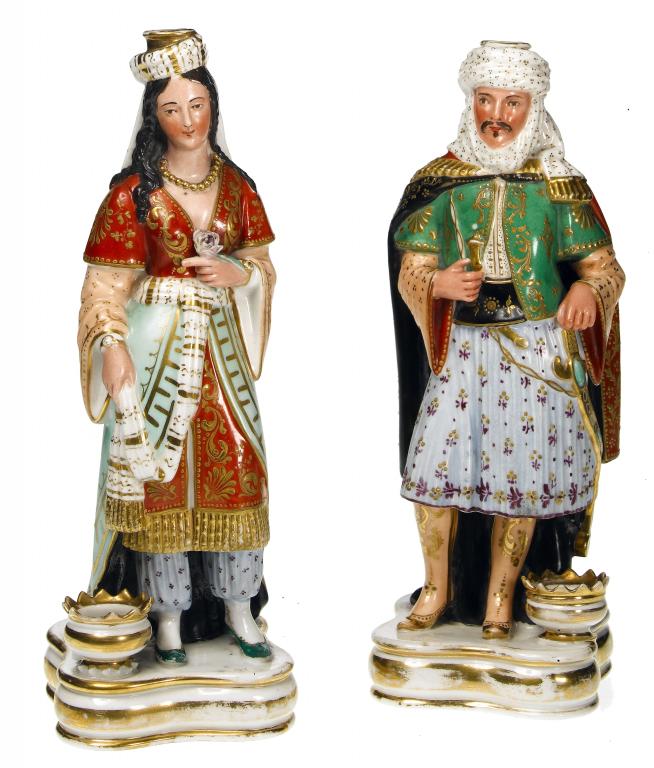 Appraisal: A PAIR OF JACOB PETIT ORIENTALIST FIGURAL SCENT BOTTLES in