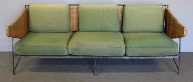 Appraisal: Midcentury Maurizio Tempestini for Salterini Sofa Iron and rattan wicker