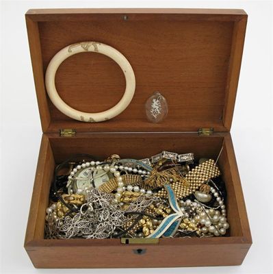 Appraisal: A Box of assorted jewellery including an ivory bangle silver