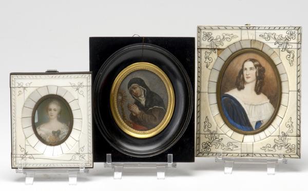 Appraisal: PORTRAIT MINIATURES Three ladies portraits on ivory two in ivory