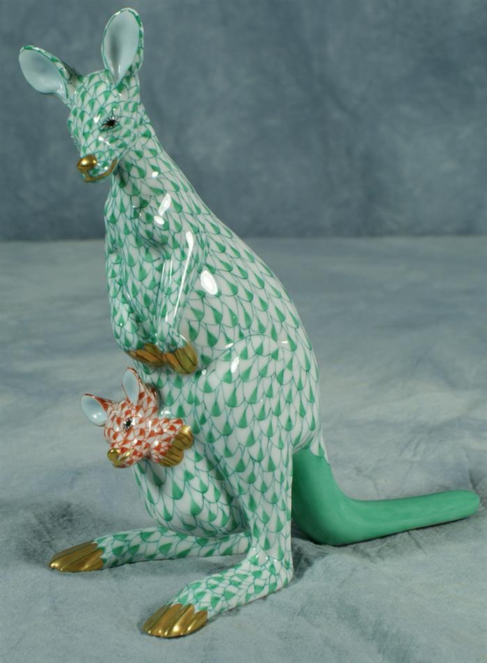 Appraisal: Herend fishnet figurine green kangaroo with red joey tall no