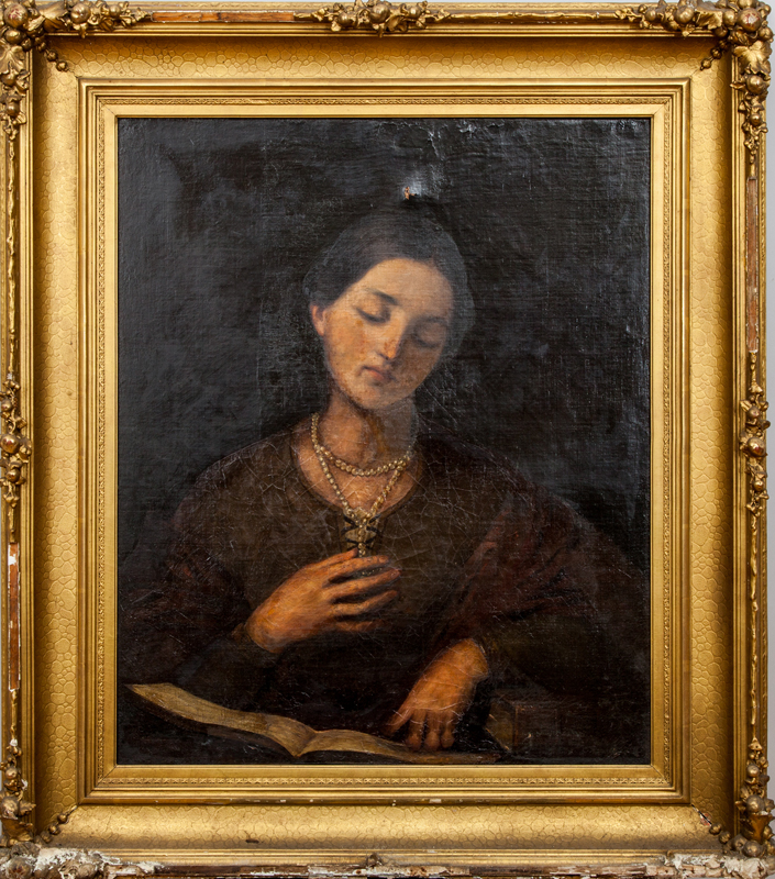 Appraisal: CONTINENTAL SCHOOL PORTRAIT OF A WOMAN WEARING A NECKLACE Oil