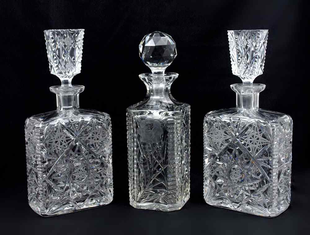 Appraisal: GOOD CUT GLASS DECANTERS A matched pair with tall cut