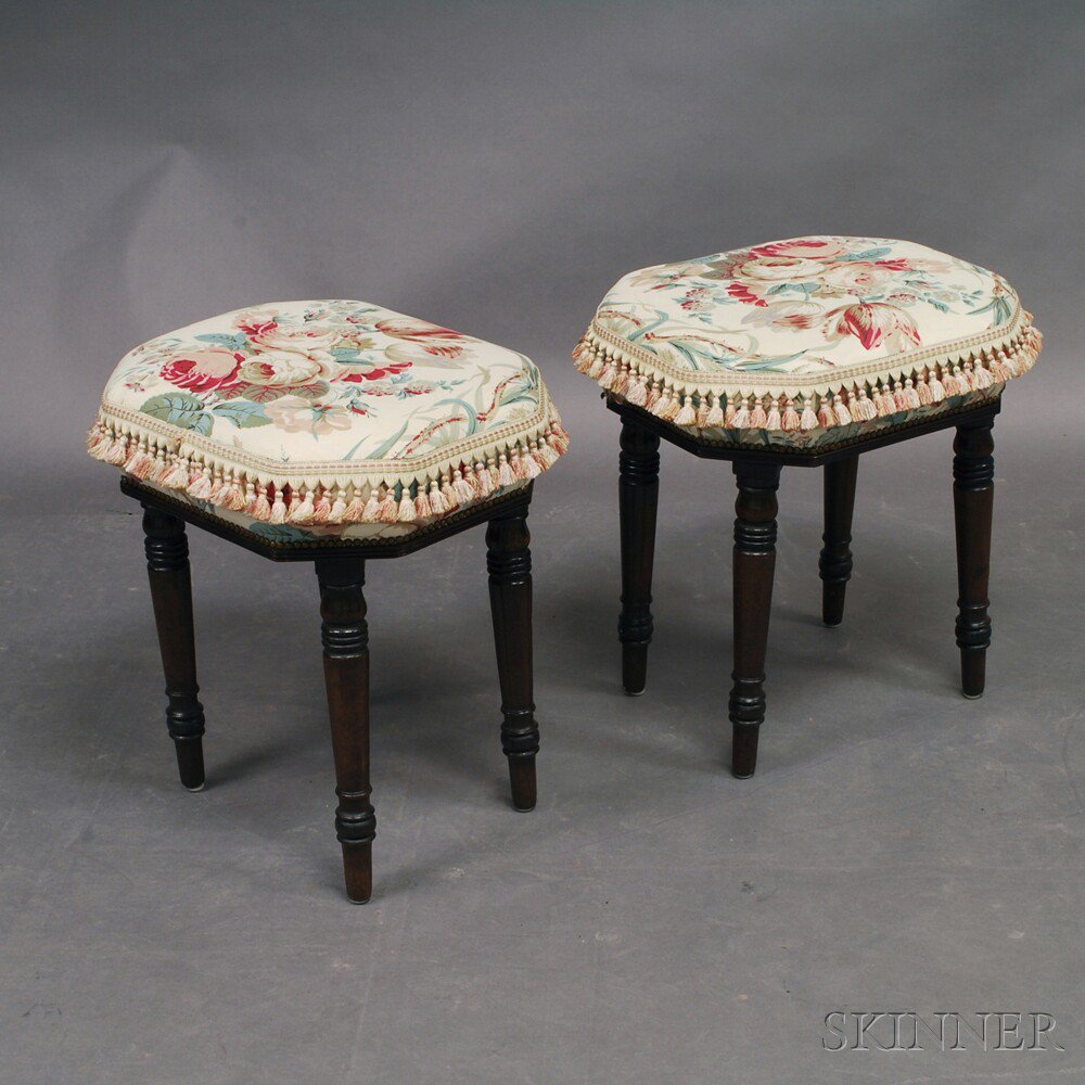 Appraisal: Pair of English Upholstered Footstools th century the octagonal seat