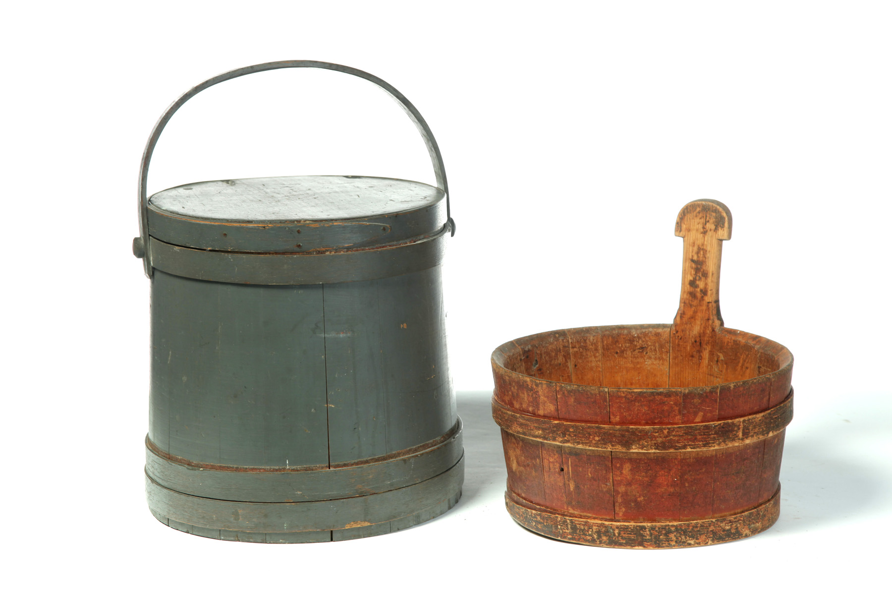 Appraisal: AMERICAN SUGAR BUCKET AND PIGGIN Nineteenth century Stave construction wooden