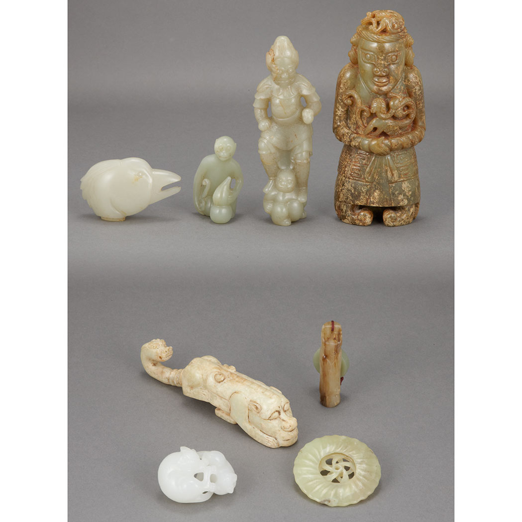 Appraisal: Group of Eight Chinese Jade Articles Comprising a standing figure