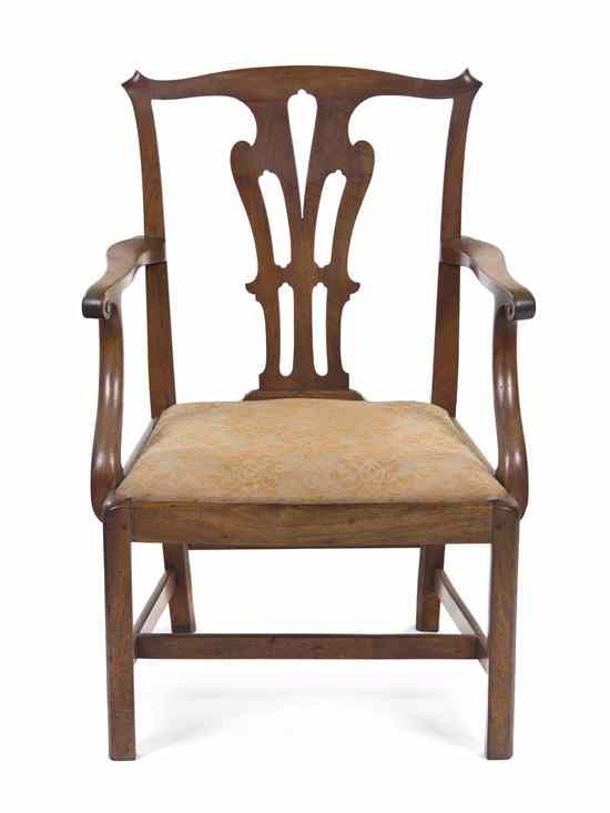 Appraisal: An American Chippendale Style Walnut Open Armchair having a shaped