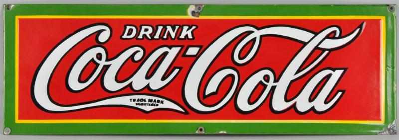 Appraisal: Porcelain Coca-Cola -Color Sign Description s Classic sign with extremely