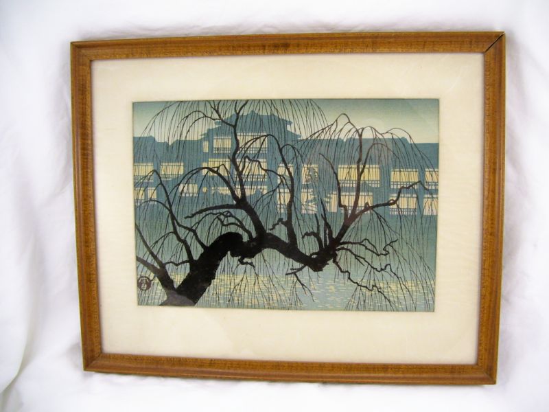 Appraisal: Framed Oriental Woodcut Kyoto Scene Frame measures x