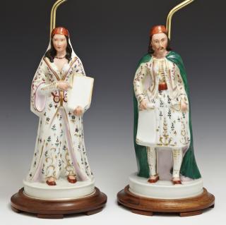 Appraisal: Pair of Paris Porcelain Hand-Painted Figural Scent Bottles now mounted