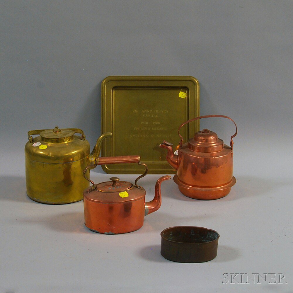 Appraisal: Five Copper and Brass Domestic Items th century a brass