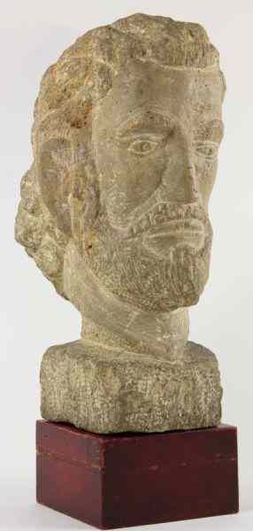 Appraisal: Carved White Stone Bustof bearded man inscribed ''Floyd Bull'' en