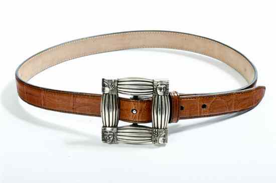 Appraisal: KIESELSTEIN CORD BEIGE ALLIGATOR AND STERLING SILVER WOMEN-OF-THE-WORLD BELT Square