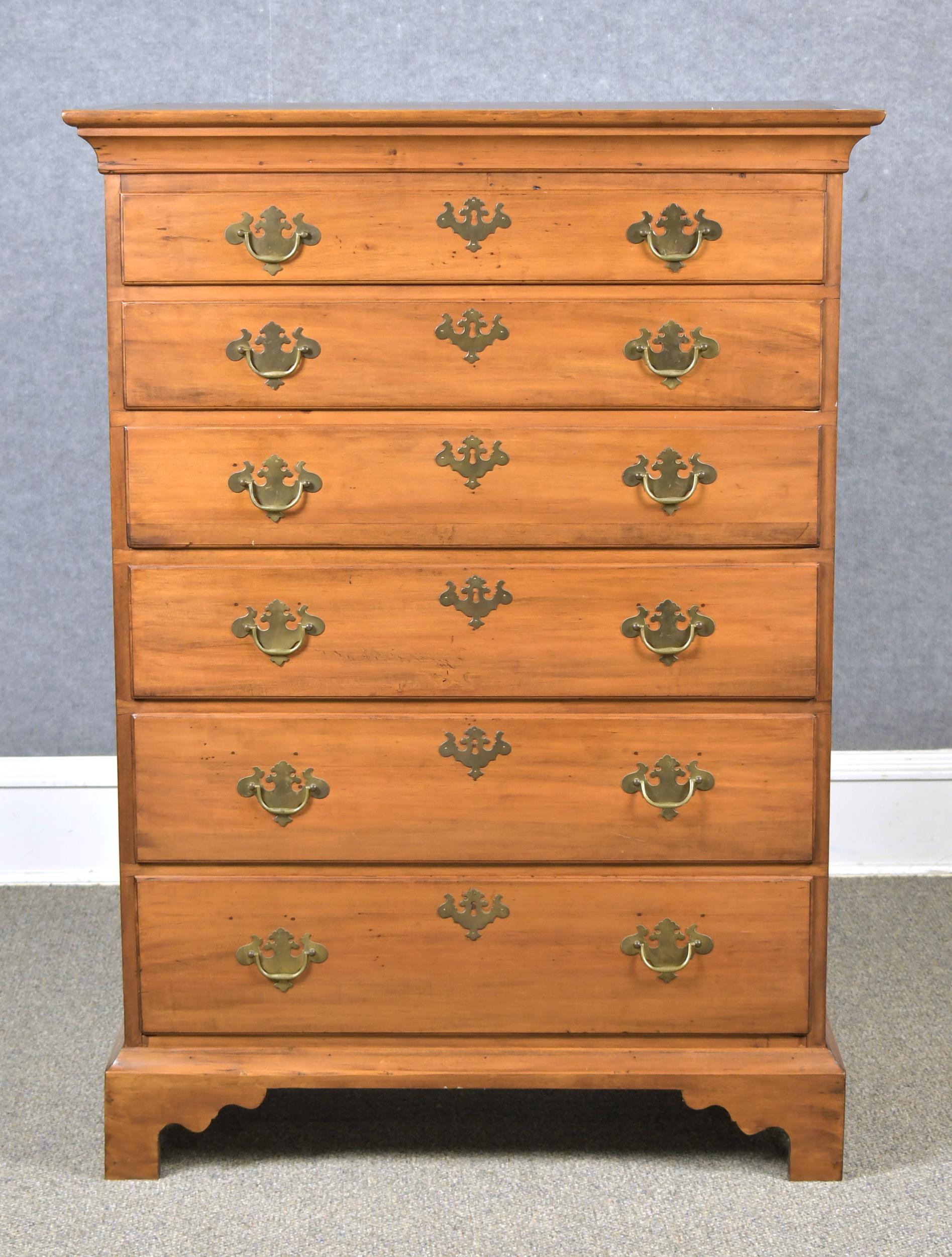 Appraisal: TH C SIX DRAWER CHIPPENDALE MAPLE TALL CHEST A classic