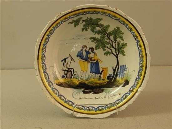 Appraisal: th century French Faience bowl with a repeating patterned border