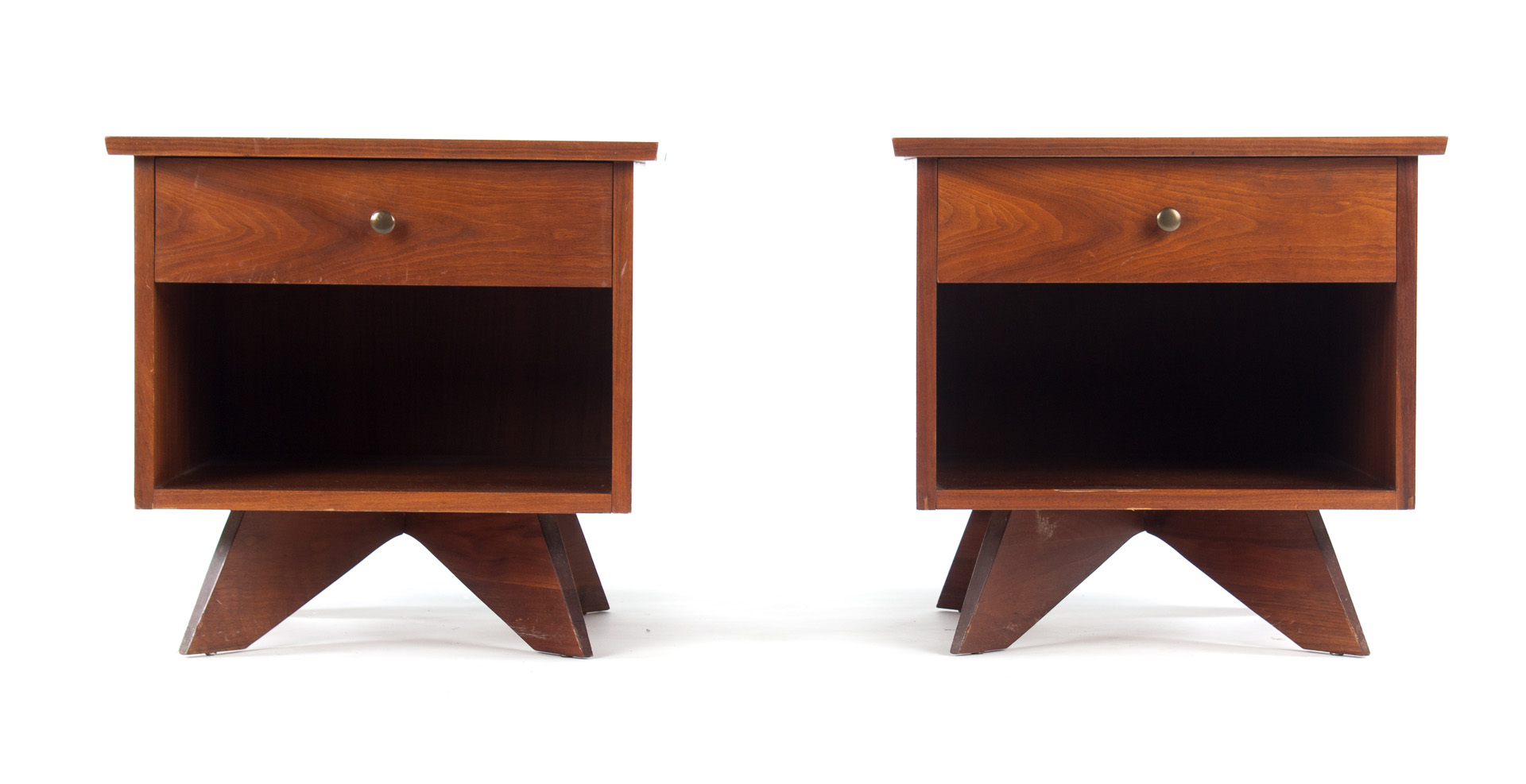 Appraisal: Pair of George Nakashima Widdicomb nightstands walnut single-drawer nightstands with